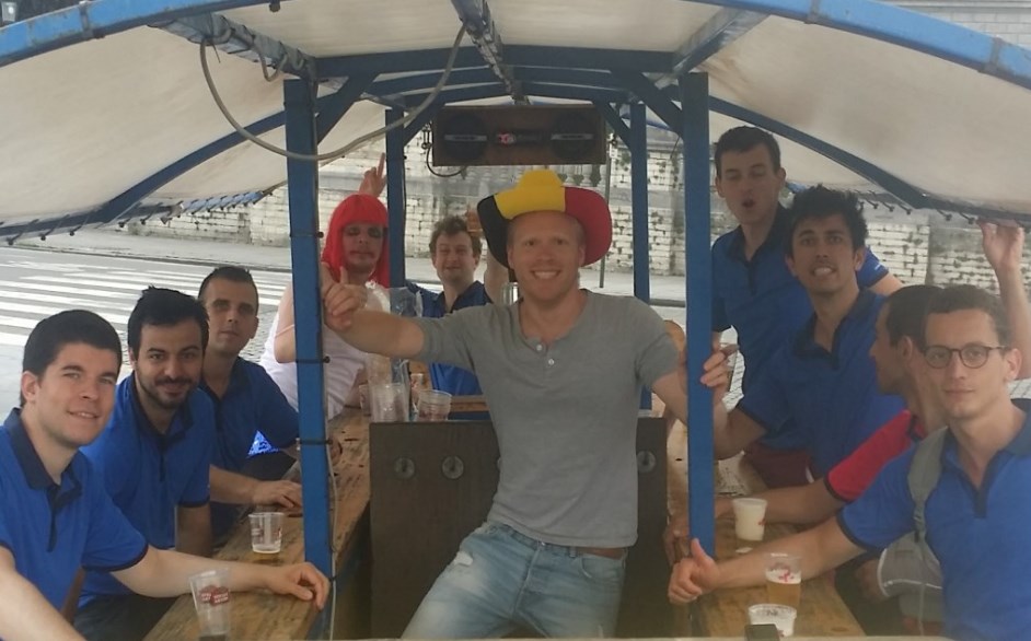 group of guys on beerbike in brussels